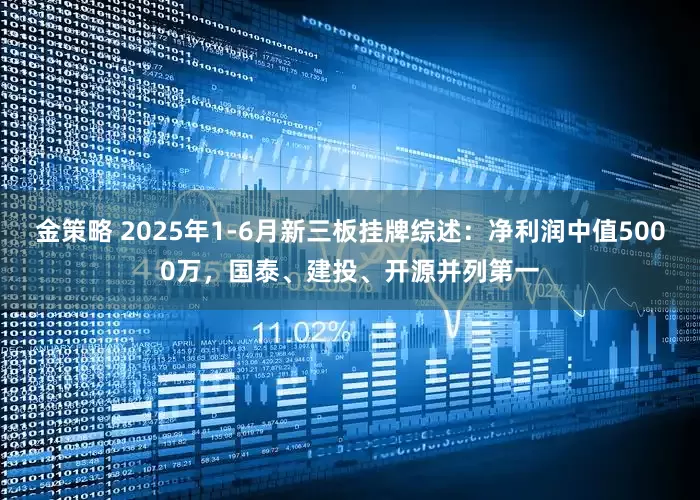 金策略 2025年1-6月新三板挂牌综述：净利润中值5000万，国泰、建投、开源并列第一